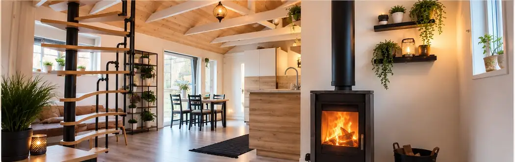 Romantic Loft wood-burning fireplace