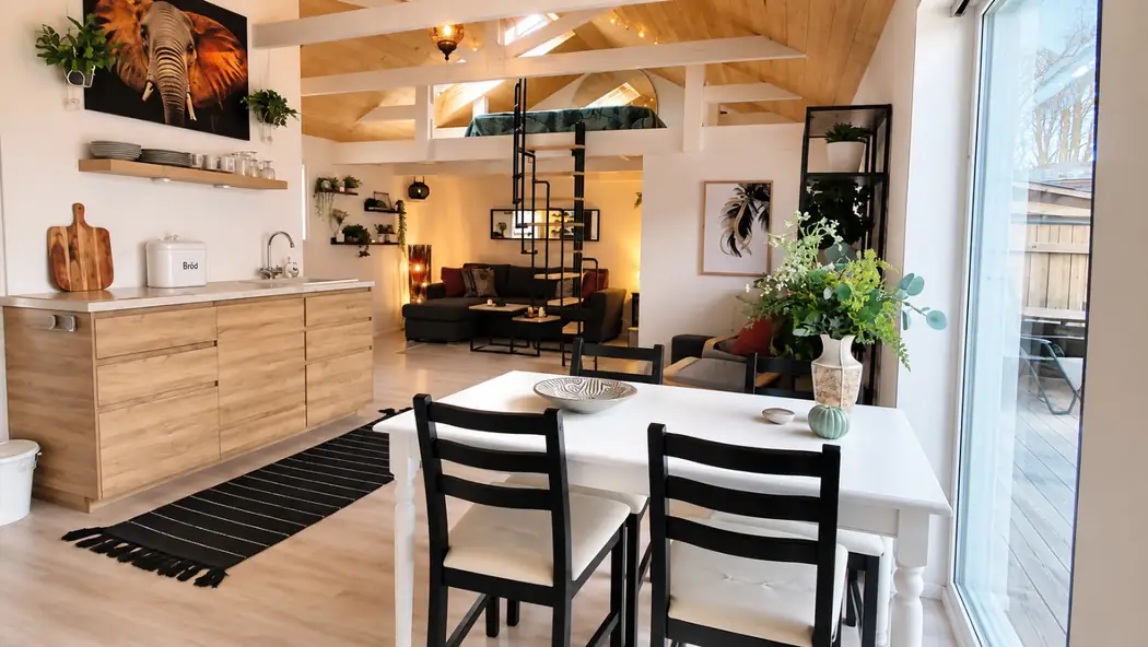 Romantic Loft dining and kitchen overview